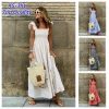 Boho Plaid Slip Maxi Dress – Pleated Ruffle Backless – Summer Party