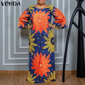Plus Size Boho Maxi Dress with 3/4 Sleeves - Casual Holiday & Party Ready