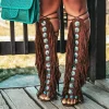 Bohemian Fringe Knee High Cowboy Boots with Turquoise Details – Festival & Western Statement Style