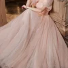 Boho Pink Tulle Prom Dress – Puff Sleeves & Square Neck Graduation Ready