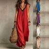 Boho A-Line Maxi Dress with V-Neck for Summer Vacations