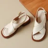 Genuine Leather Cross Strap Flat Sandals – Soft Everyday Comfort for Resort & Coastal Style