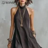 Boho Halter Maxi Dress with Pockets and Hollow Out Detail – Beach & Resort Ready