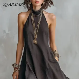 Boho Halter Maxi Dress with Pockets and Hollow Out Detail - Beach & Resort Ready