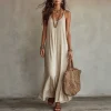 Boho Linen Maxi Dress – Relaxed Spaghetti Strap Summer Style