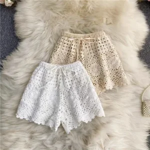 Crochet Lace Shorts - High Waist Hollow Out Beachwear