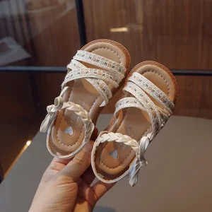 Girls' Embroidered Flower Sandals - Bow Detail Beach Shoes for Summer