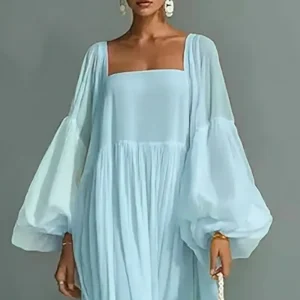 Boho Pleated Square Neck Maxi Dress - Beach Holiday & Resort Ready
