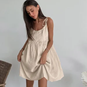 Lace Up Boho Mini Dress - Ruffle Sundress for Beach Escapes