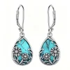 Boho Turquoise Flower Drop Earrings – Vintage Statement Jewelry