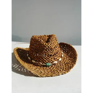Boho Crochet Cowboy Straw Hat - Beach & Vacation Ready