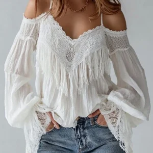 Boho Off Shoulder Lace Crochet Blouse - Beach Holiday Romance