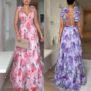Floral Chiffon Halter Maxi Dress with Open Back Detail - Coastal Holiday & Resort Escape Style