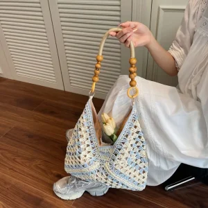 Hollow-Out Straw Woven Tote Bag - Large Capacity Beach & Travel Boho Style